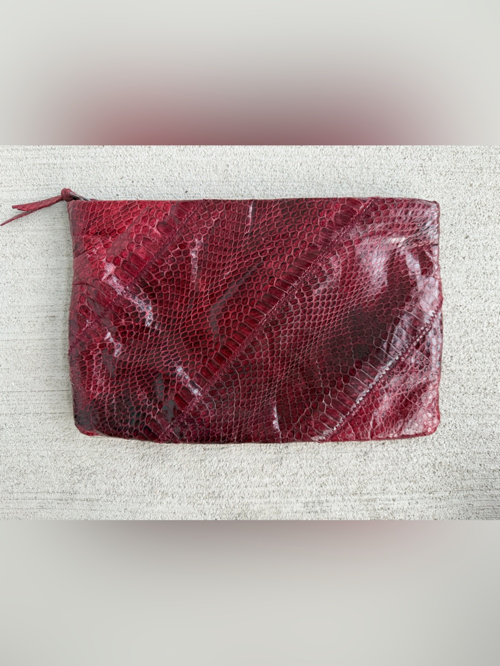 Vintage Red Genuine Snakeskin Clutch Purse Hong Kong Exotic Leather